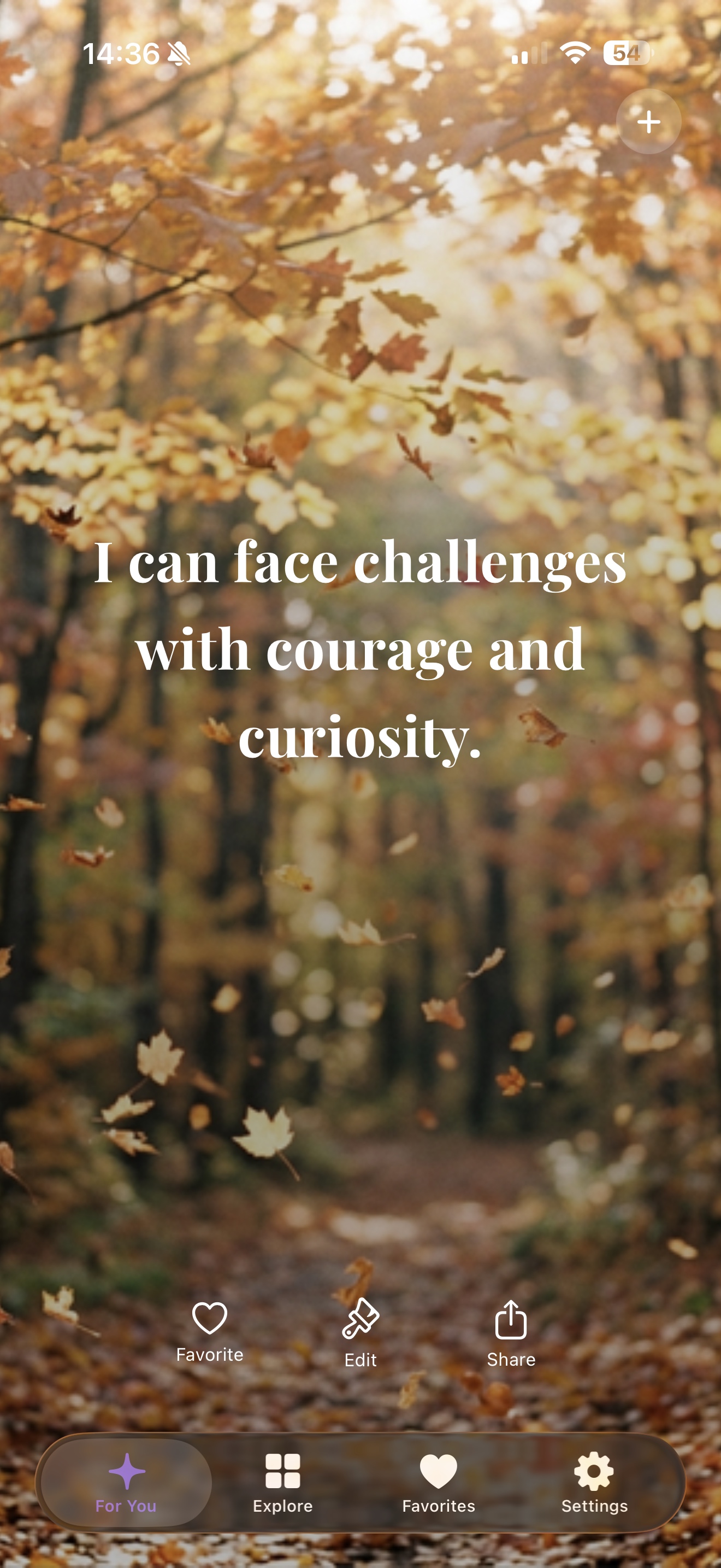 Lumen affirmation screen showing a beautiful card over an AI-generated background