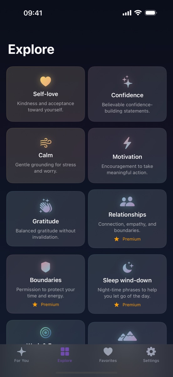Lumen explore screen with category cards